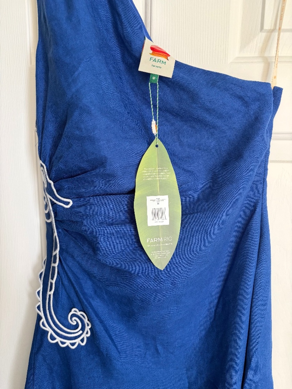 Blue Seahorse Embroidery One-Shoulder Maxi Dress